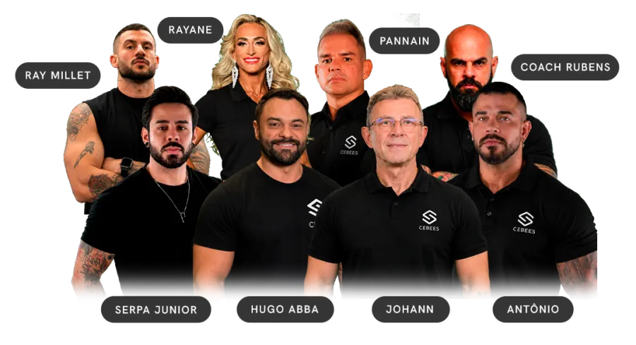 Professores da CEBEES: Serpa Junior, Hugo Abba, Johann, Pannain, Ray Millet, Rayane, Antônio e Coach Rubens